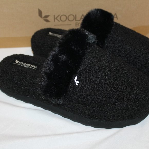 NIB UGG KOOLABURRA WOMEN'S‎ PEACHTREE CURLY FUR SLIP ON SLIPPERS BLACK - Picture 3 of 6